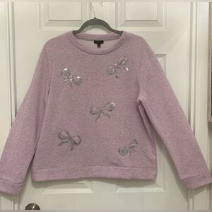 Talbots Lavender Sweatshirt Adorned With Silver Sequined Bows • Sz. Large • EUC